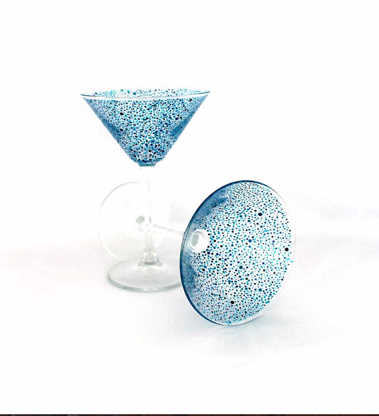 A Pair Of Blues Polka Dot Cocktail/Martini Glasses
