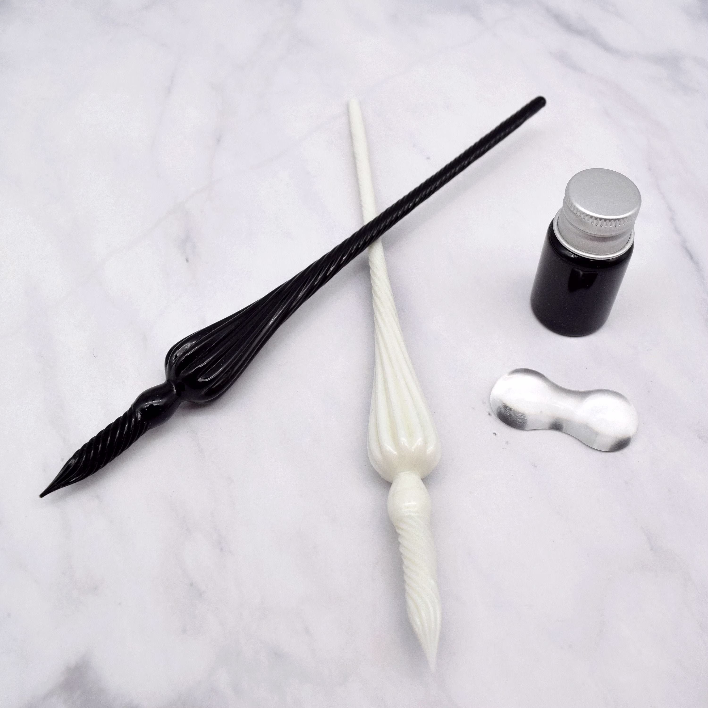 Black White Spiral Glass Dip Pen Ink & Holder, Calligraphy Set