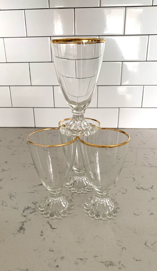 4 Wine Glasses, Anchor Hocking Berwick Boopie, Gold Rimmed, Mid Century, Kitchenware, Entertain, Dinner Party, Aperatif, Barware
