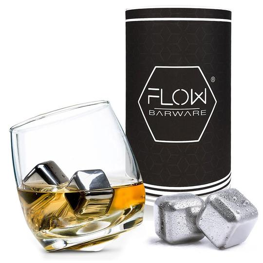 Rocking Whisky Glass & Metal Stones | Novelty Tilted Whiskey Tumbler For Scotch, Rum, Bourbon, Gin