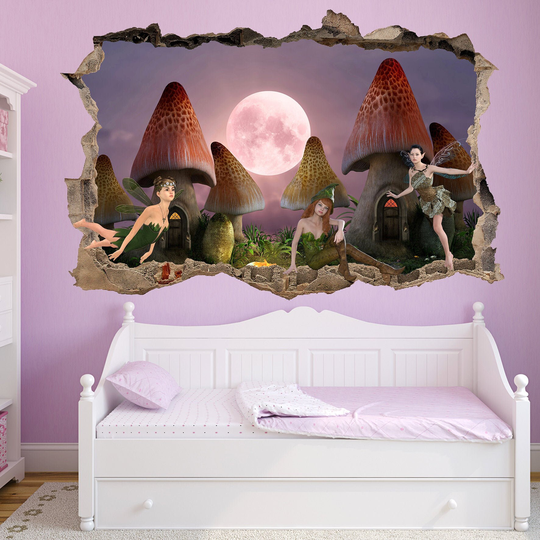 Fairies Enchanted Forest Full Moon Wall Sticker Mural Poster Decal Girls Room Office Nursery Decor Id657