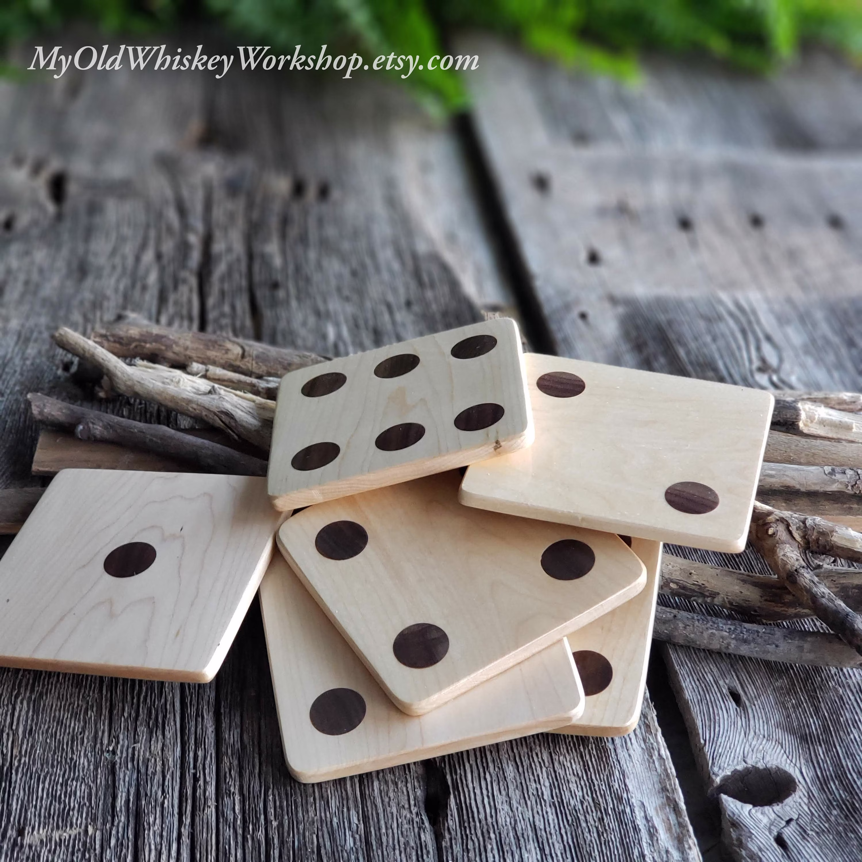 Dice Coaster Set, Wood, Custom Drink Coasters, Game Room Accessory & Decor