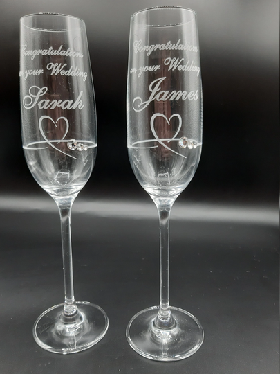 Congratulations On Your Wedding - 2 Diamante Champagne Flutes Personalise With Own Message