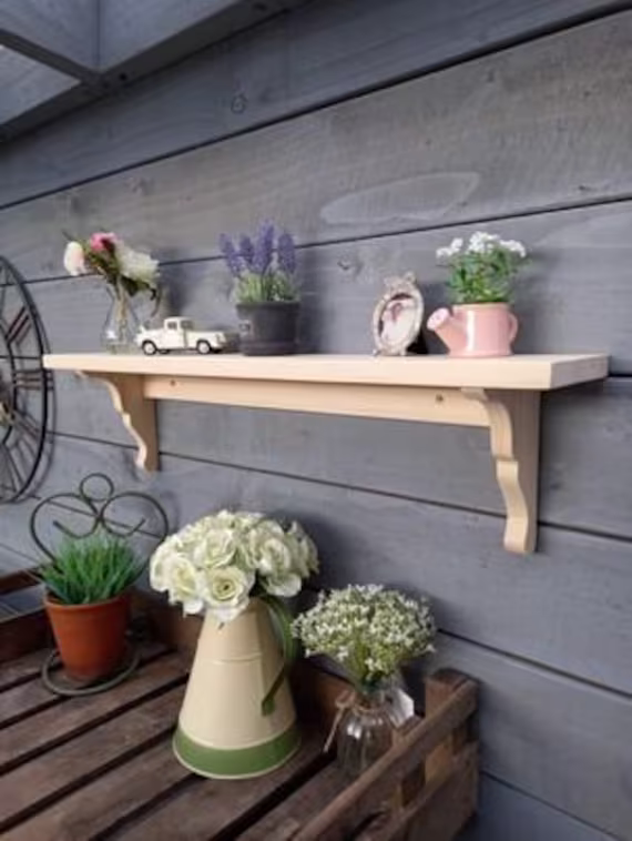 Wooden Shelf Single Shaker Shabby Chic Kitchen Bathroom Bedroom Hallway Storage Bespoke Made To Measure