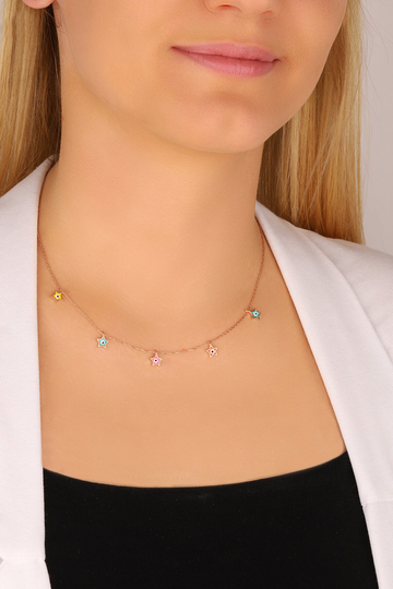 Enameled Star Necklace in Sterling Silver, Silver Celestial Necklace, Charm