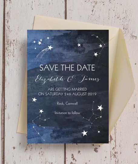 Constellation Stars Midnight Sky Blue Wedding Save The Date Card & Envelope