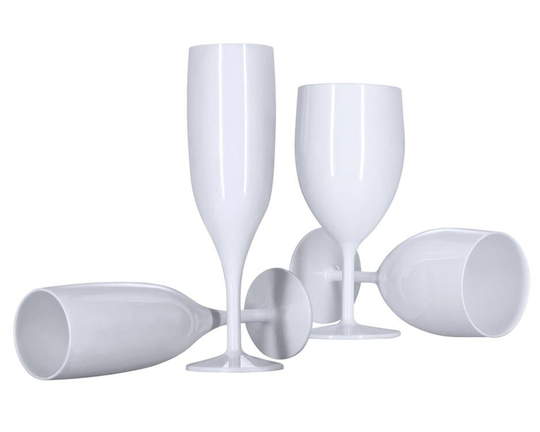 6 Flutes, Wine Glasses | White Pack Of 12 Reusable Plastic Champagne Prosecco 175Ml 300Ml Strong Glossy Bright 1-Piece Dishwasher Safe