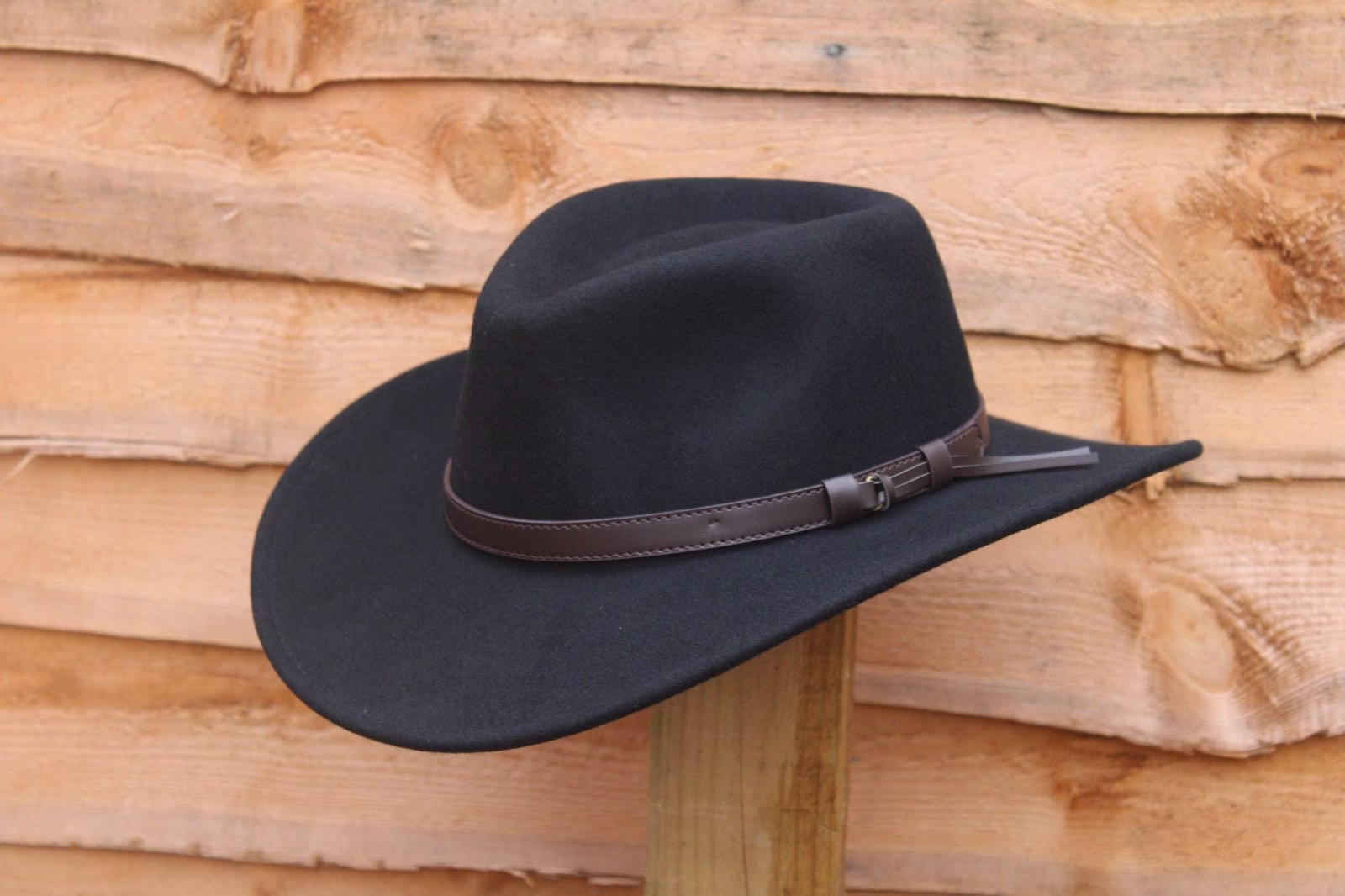Cowboy Hat 100% Wool Crushable Gambler Wide Brim Western Style Outback Fedora 8cm