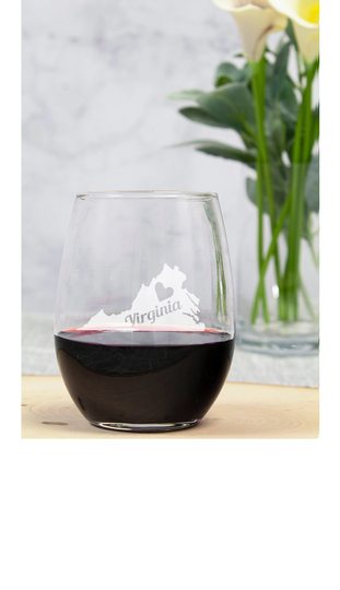 State Of Virginia Engraved 15Oz Stemless Wine Glass, Custom Va Us Glasses With Personalized Option