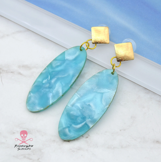 Malibu Dangles in Blue Glacier Marbled Acrylic