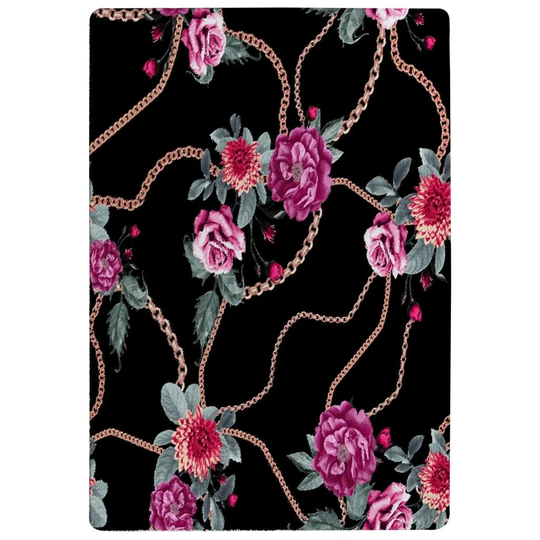 Oviedo Chain and Flowers Designer Shaggy Pink/Green/Black Rug