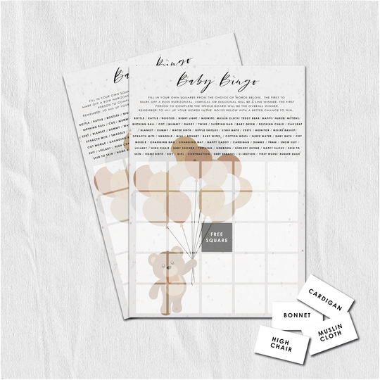 Bear Baby Bingo/Bear Shower Games New Mum To Be Activities