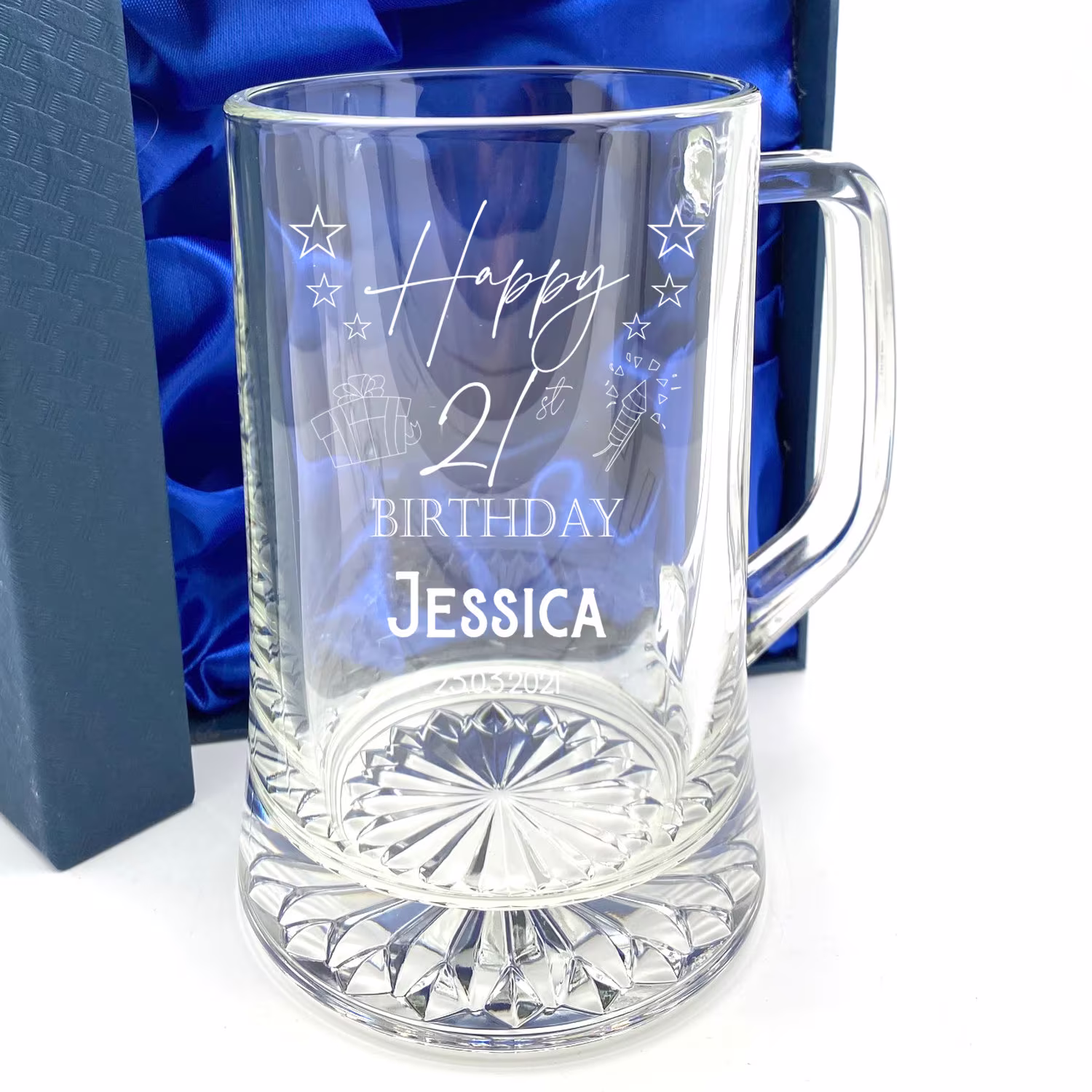 Engraved Personalised Birthday Beer Glass in A Silk Lined Gift Box 18Th 21st 30Th 40Th 50Th 60Th 70Th 80Th