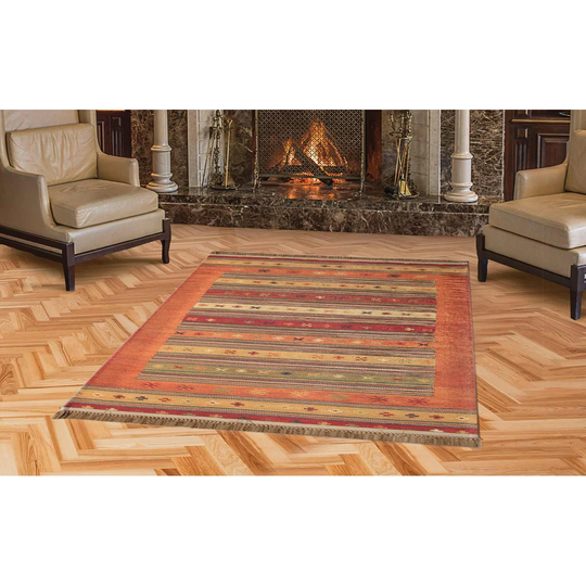 Lina Handmade Kilim Orange/Red/Grey Rug