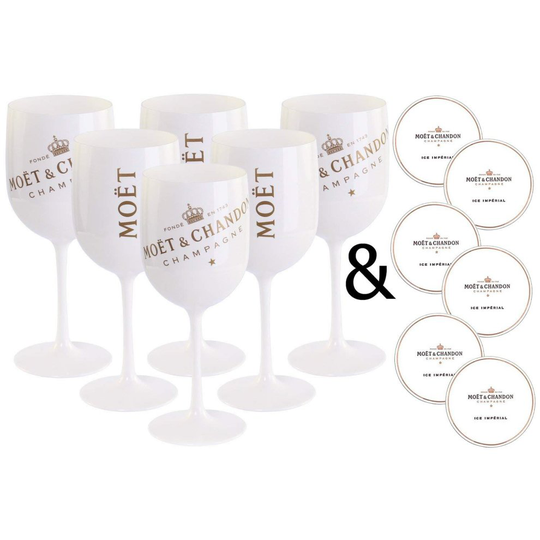 (6) Moet & Chandon Ice Imperial Champagne Acrylic Glass with Paper Coasters