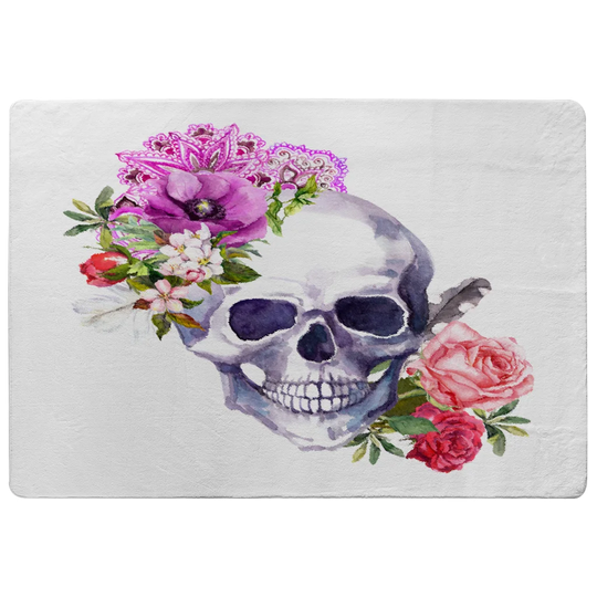 Hayward Human Skull with Flowers Designer Shaggy White/Pink Rug