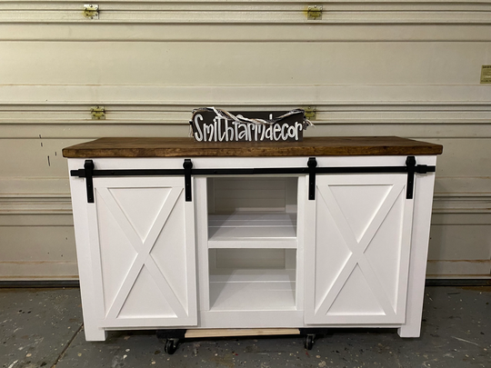 Five Foot Modern Farmhouse Style Media Console/Buffet Table Barn Door Slider Sideboard For Dining Room