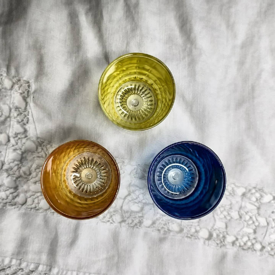 70S Rainbow Shot Glasses With Daisy Shape Imprint Bases ~ Set Of 3