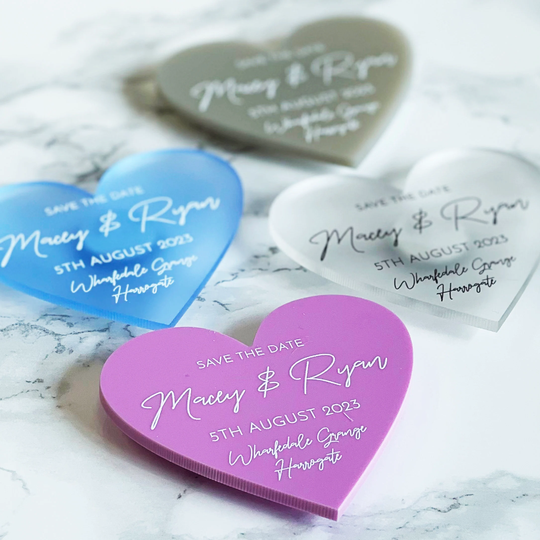 Modern Acrylic Heart Save The Date Magnets - Fridge Luxury Custom Wedding Stationery, Mirror, Pastel, Matt, Pearlescent, Shimmer