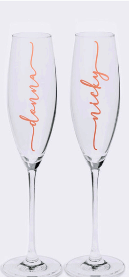 Name Decal - Vinyl Stickers Glass Champagne Decals Handwritten Tags Wedding Favours Hen Party Bridal Shower