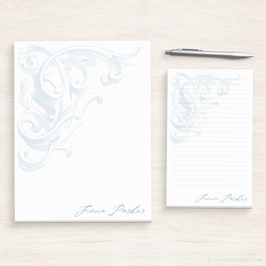 Personalized Vintage Notepad - Writing Pad For Her Ornamental Old-Fashioned Swirls Embellished Desk #207