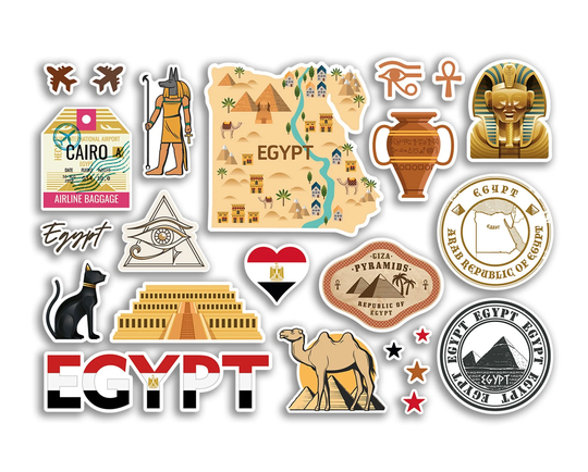 A5 Sticker Sheet Egypt Landmarks Vinyl Stickers - Country Africa Map Airport Stamps Skyline Flag Travel Holiday Scrapbook Aesthetic #79018