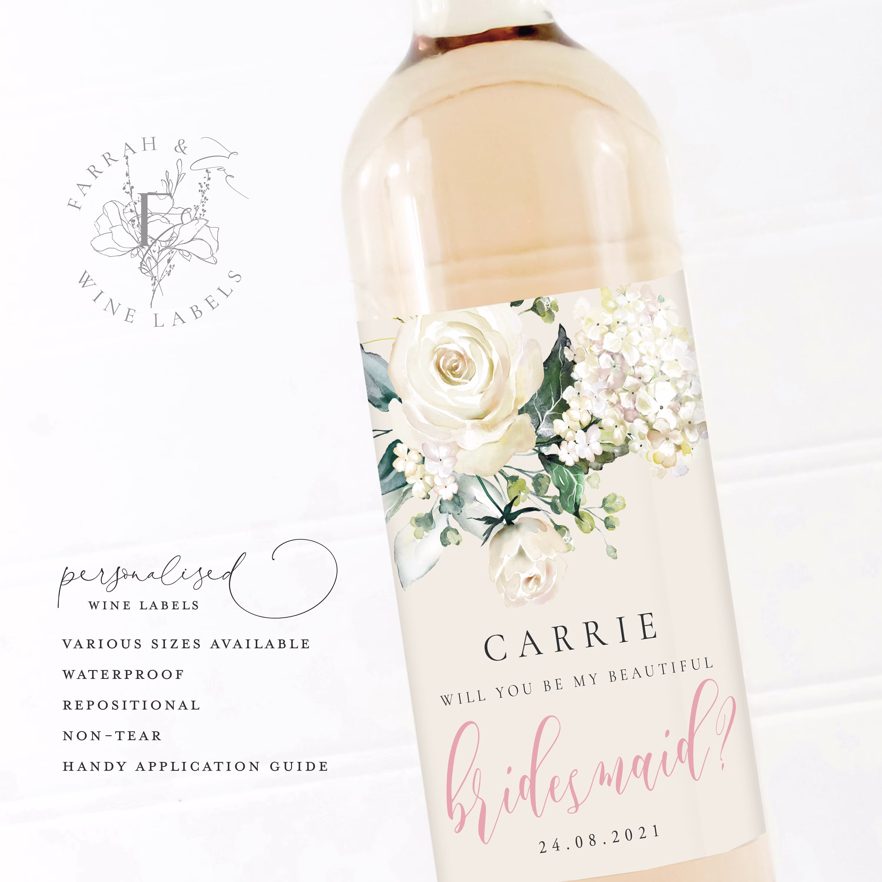 Will You Be My Bridesmaid Wine Labels | Thank Bottle Gift Labels|Bridesmaid Proposal Custom Fewl07B