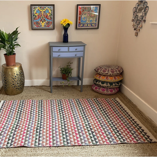 Onalaska Pink Multicolour Triangle Bunting Stripe Cotton Rug