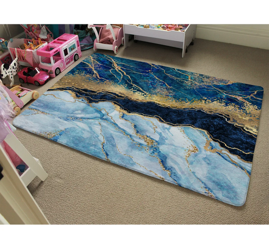 Lakeshore Stone Texture Designer Shaggy Blue/Gold Rug