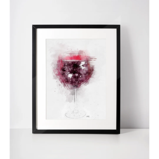 Red Wine Glass - Picture Frame Art Print on Paper