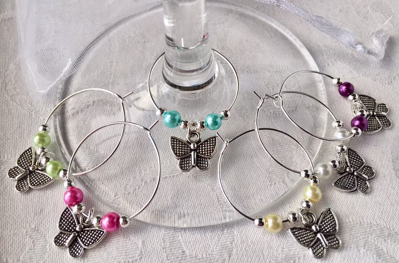 Butterfly Wine Glass Charms X 6 Drinks Markers Table Decorations
