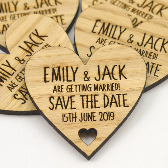 Wedding Save The Date Magnets - Personalised Wooden Heart Shaped Fridge Magnet