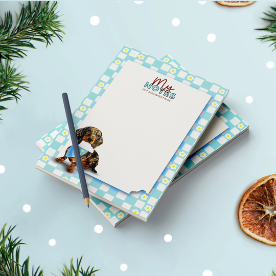 Sausage Dog Notepad, Dachshund Notebook, Blue & Purple, Gift For Daughter, Mum, Dappled Doxie, Teachers Gift, Stocking Filler