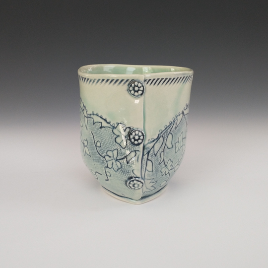 Porcelain 3 Sided Cup With Antique Lace Imprint By Stacey Esslinger