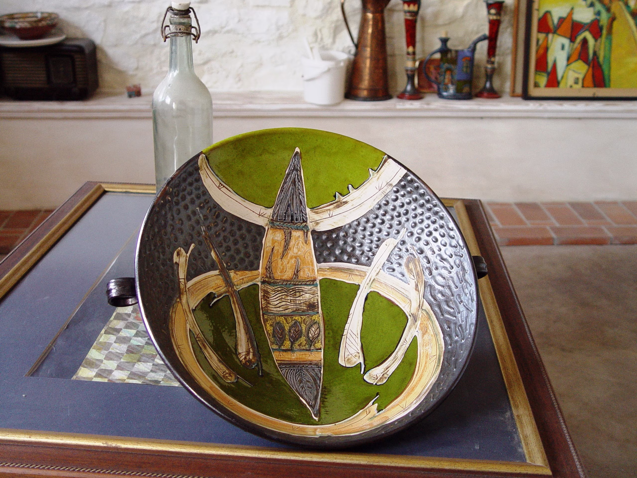 Large Pottery Fruit Bowl - Green Handmade Ceramic Dish Wheel Thrown Anniversary Gift Birthday Home Decor