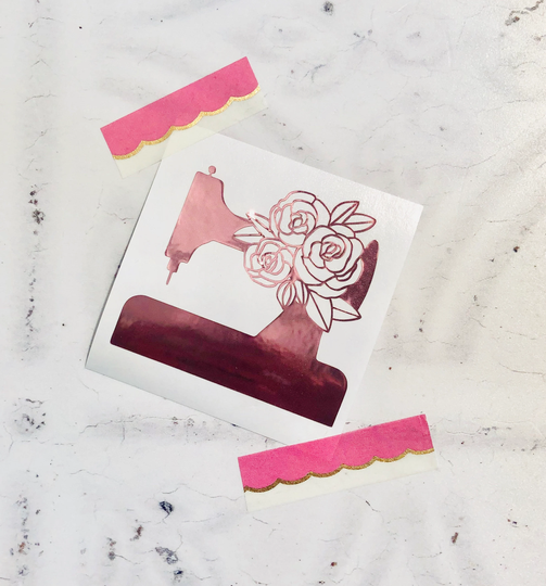 Sewing Machine, Vintage Floral Sewing Machine Vinyl Decal, Holographic Glitter Vinyl, Mirror