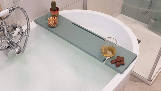 Wooden Bath Rack Solid Wood Wide Board Tray Bathtub Storage Caddy Wine Glass Holder Tablet Slot