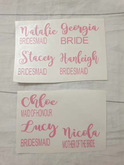 Wedding Vinyl Transfers. Stickers. Glass Transfer. Vinyls. Bride. Groom. Bridesmaid & More Glass Vinyl