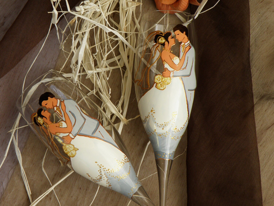Hand Painted Wedding Toasting Flutes Set Of 2 Personalized Champagne Glasses Valse