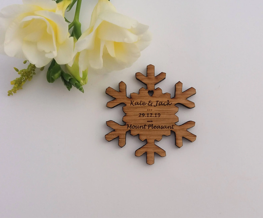 Snowflake Wooden Save The Date Magnet - Various Styles Winter Wedding Personalised Stationary- Rustic Invite-Cutomised