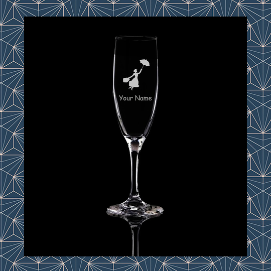 Mary Poppins Engraved Flute Prosecco Glass. Beautiful Etched Personalised With Name. Design Won't Wear Off Like Vinyl.79