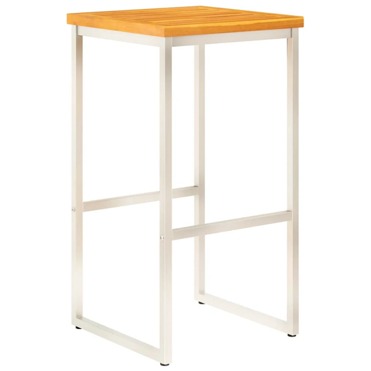 Bar Chairs 4 Pcs Solid Acacia Wood And Stainless Steel