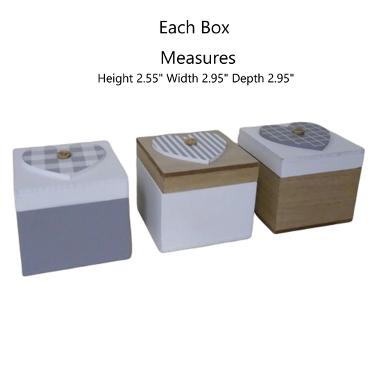 Set 3 Mini Storage Box Boxes Trinkets Jewellery Rings Earings Office Desk Stationery Hearts Grey White Christening Gift Tooth Curl Fairy
