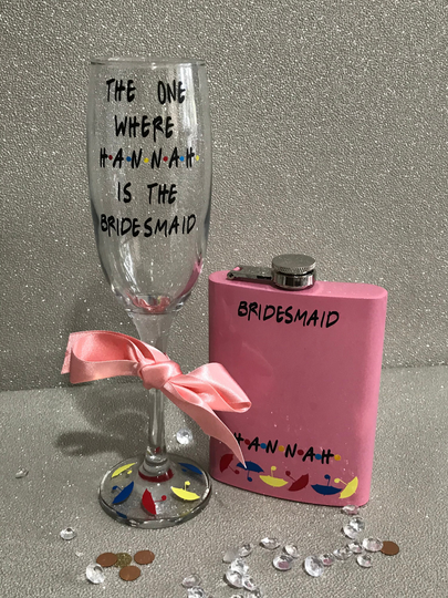 Personalised Bridesmaid Gift, Personalised Bridal Party Gifts, Proposal Hen Glasses, Flasks