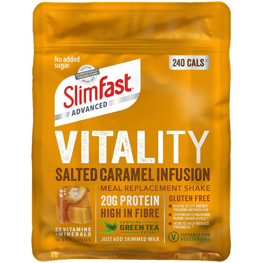 SlimFast Advanced Vitality High Protein Meal Replacement Powder Shake, Salted Caramel Infusion, 10 servings, 400g