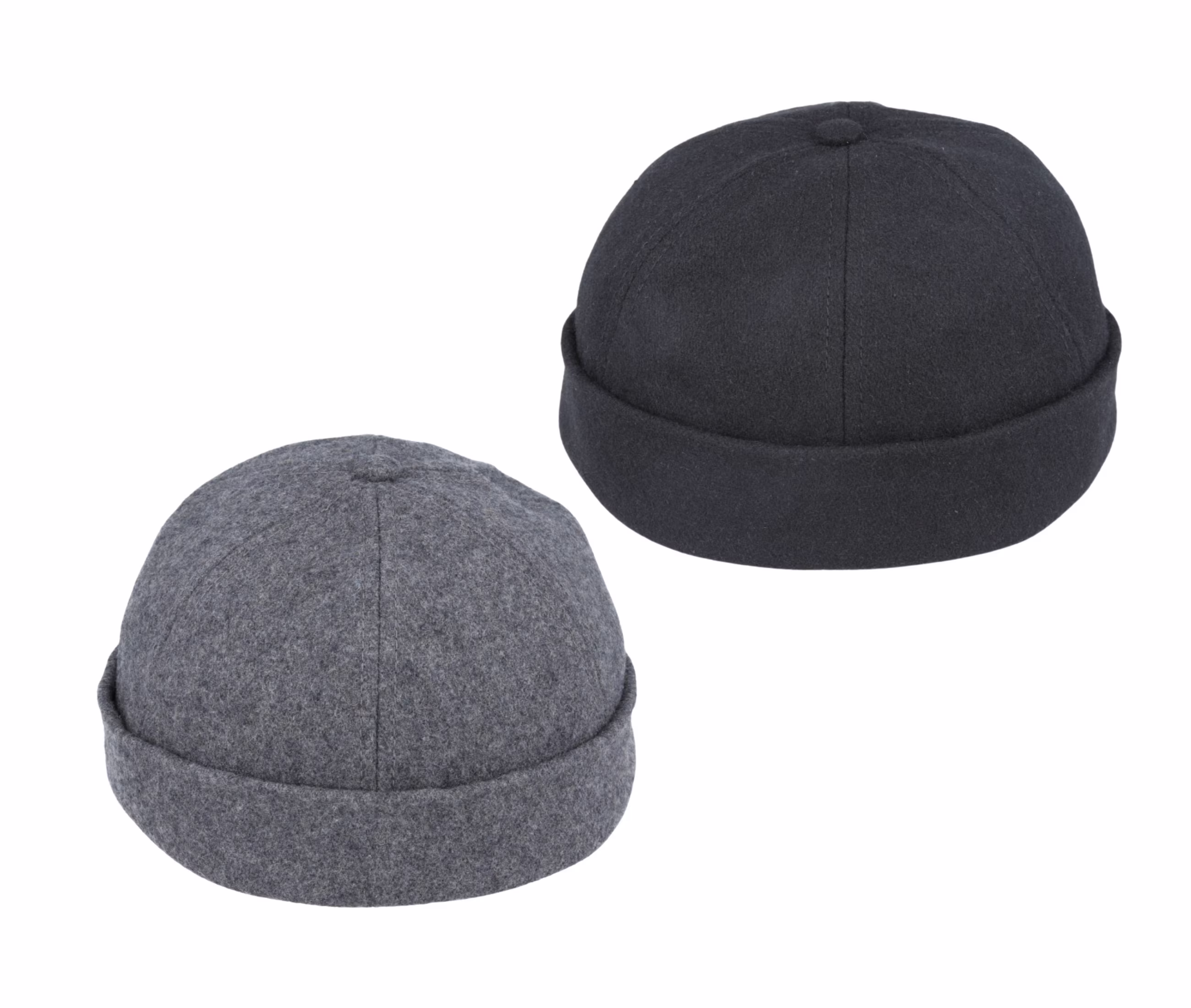 Wool Docker Hat Rolled Cuff Retro Fashion Brimless - Black Men Hat, Grey