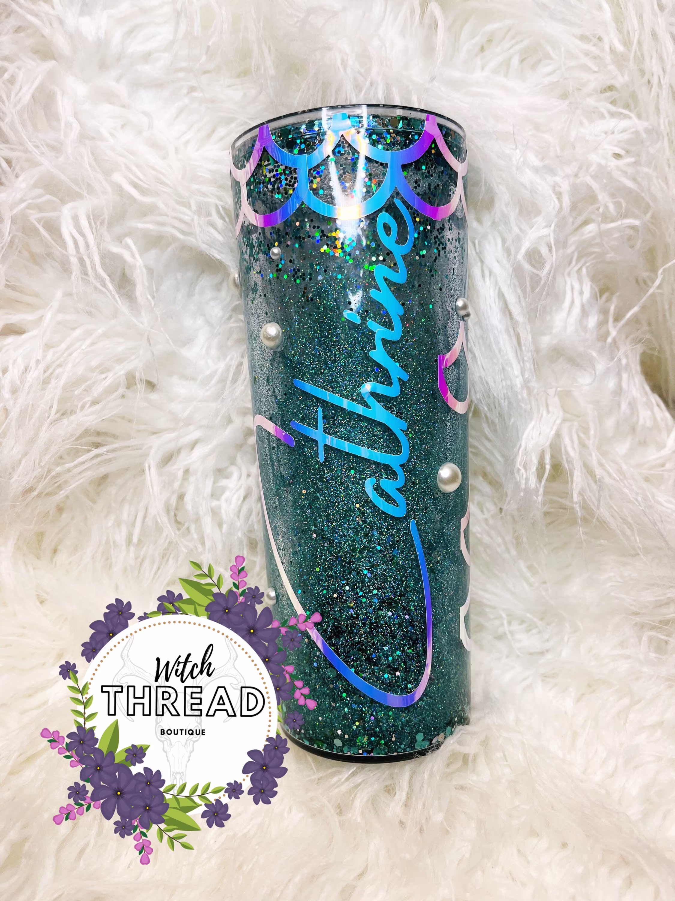 Mermaid Snow Globe Glitter Personalized - 20 Oz Skinny Tumbler