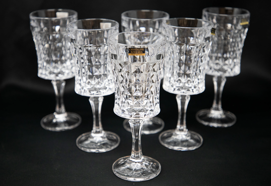 Wine Glasses Set Of 6, Water Champagne Goblet 7 Oz , Bohemia Czech Crystal Glass, Wedding Glass, Gift