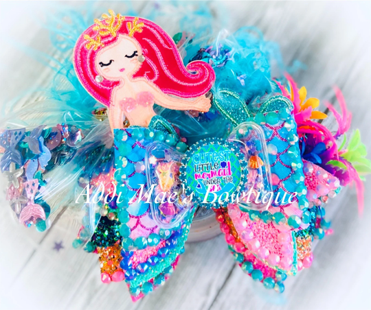 Cutest Little Mermaid Faux Leather Bow/Mermaid/Shaker Bow/Mermaid/Summer Bow/Beach Bow/ Shaker Bow