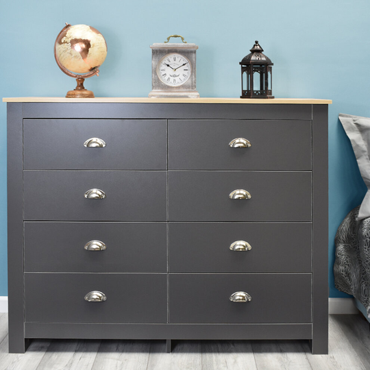 FWStyle Westbury Traditional 8 Drawer Chest of Drawers Dark Grey & Oak